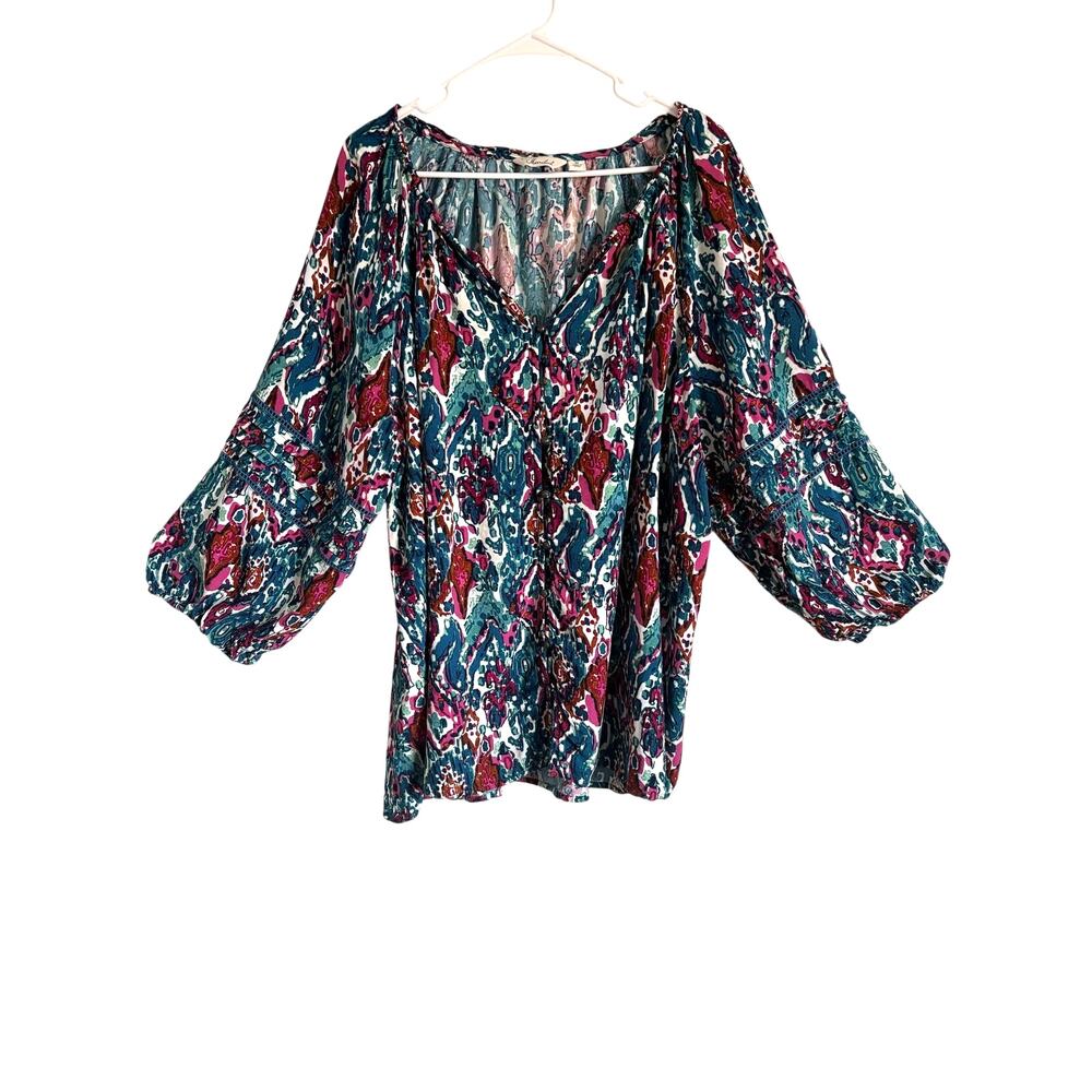 Caffe Marrakesh Peasant Top 3/4 Length Sleeves Lightweight Rayon 3X Boho Chic